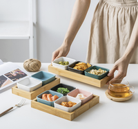 Square KTV Snack Compartment Plate Porcelain Platter with Stand Microwave Safe Minimalist Design Dry Fruit Nuts Sauce Dish