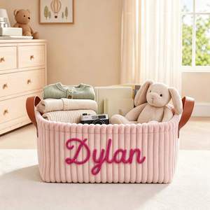 Custom Baby Diaper <b>Caddy</b>, Personalized Corduroy Storage <b>Bin</b>, Nursery Decor, Newborn Keepsake, Meaningful Gift for Mom to Be - Product Image 2