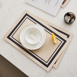 Minimalist Printed Double Frame PVC Heat Insulating Placemat <b>Square</b> Oil Proof <b>Table</b> Protector Bowl Mat Milk <b>Coffee</b> Color - Product Image 2