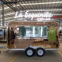 Remorque de camion de crème glacée en acier inoxydable doré, cuisine mobile, remorque alimentaire entièrement équipée, pour bonbons et chips, alimentation intégrée, résistante à la rouille