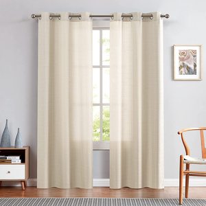 Rideaux en lin texturé beige pour salon, à œillets, filtrant la lumière, pour chambre à coucher - Product Image 2