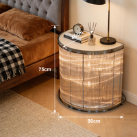 Table d'appoint LED à bandes verticales en verre, avec plateau en marbre semi-circulaire, meuble d'appoint lumineux pour suite d'hôtel, décoration d'angle de salon