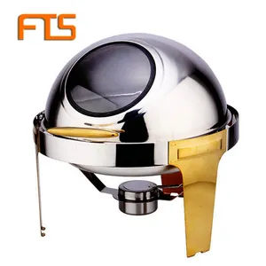 FTS food warmer buffet electric roll top silver and gold round dome stainless steel with glass window banquet chafing dishes