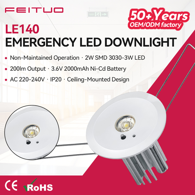FEITUO OEM ODM Commercial Compact Indoor Ni Cd Rechargeable Emergency Downlight Ceiling Light for Building Evacuation Project