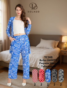 Dolado Set pigiama da donna a maniche lunghe in cotone con stampa di lettere, morbido e casual, con scollo a O e vita elastica, per la primavera - Product Image 2