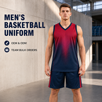 Uniforme de basket-ball pour hommes personnalisé, dégradé rouge marine, ensemble de maillots respirants à col en V pour les compétitions de basket-ball de ligue