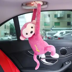 50cm sevimli karikatür araba kağıt peçete doku kutusu peluş Squishy maymun araba asılı için doku kutusu peluş maymun