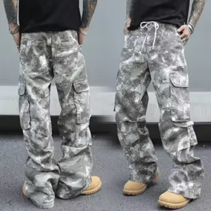 Heren Camo Baggy <span class=keywords><strong>Cargo</strong></span> Broek Vintage Trekkoord Elastische Taille Wijde Pijpen Joggingbroek Streetwear - Product Image 1