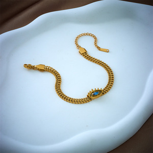 Eye Shape Gold Chain Bracelet With Blue Stone Bezel Setting For Gift Jewelry - Product Image 3