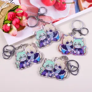 NO MOQ Cheap Printed Custom Pendant Key Chain Double Sided Epoxy Rainbow Holographic Acrylic Charm Keychain