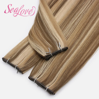 Cheveux Humains Remy Ombrés Balayage Brun Foncé avec Mèches Blondes Racines Naturelles, Tissage Genius Weft, 24 Pouces, pour Salons Professionnels
