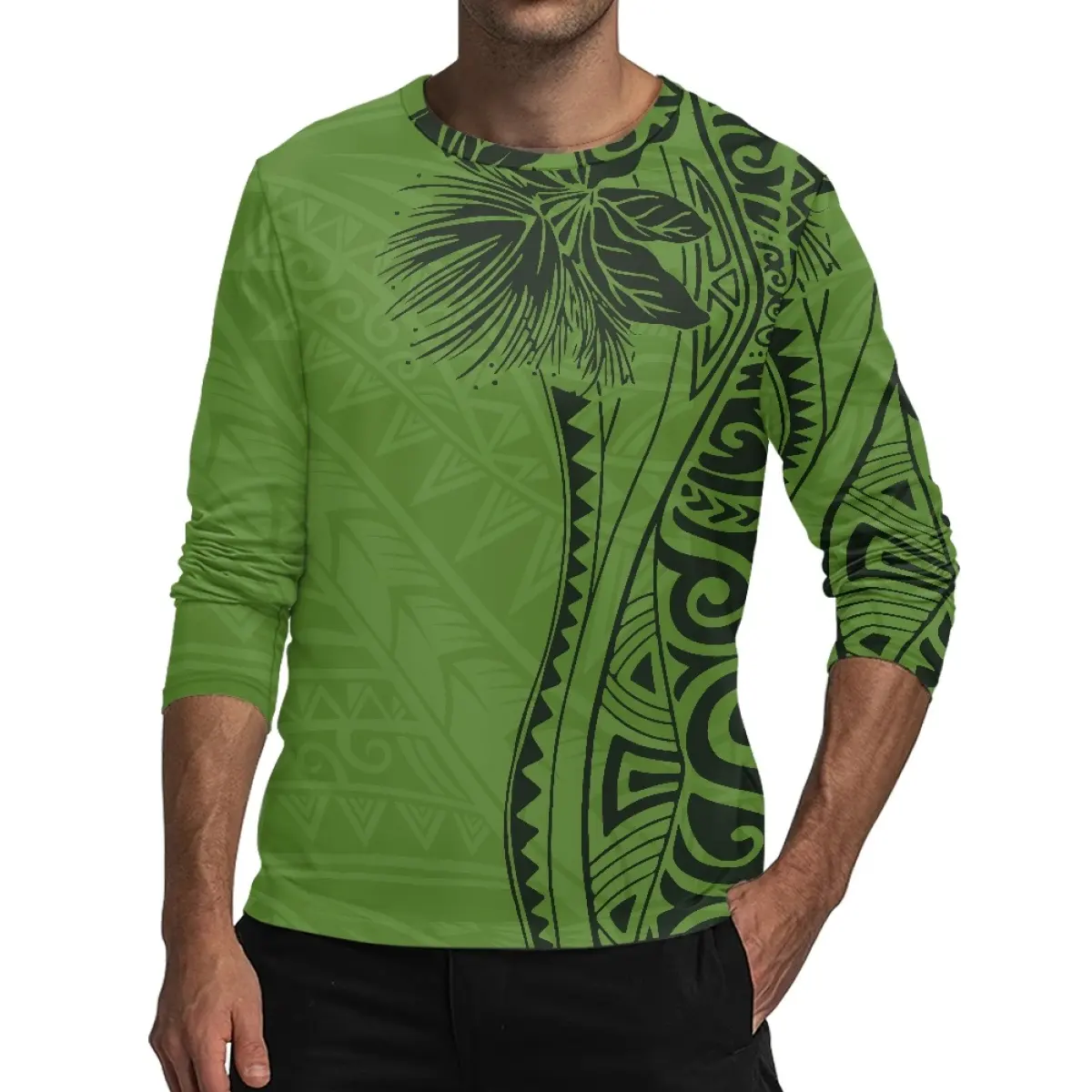 Oem Wholesale Long Sleeve T Shirt for Men Casual Mens T-shirts Customize Logo Male Tops Polynesian Tattoo Designs Men's T-shirts