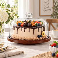 Meilleures ventes : Support à gâteau rond en bois d'acacia avec cloche en verre, présentoir à desserts pour boulangerie et café