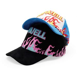 Gorras de Béisbol de Terciopelo de Alta Calidad con Bordado Completo en 5 Paneles, Diseño de Llama, Venta al Por Mayor, con Logotipo Personalizado - Product Image 1