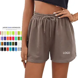 Individuelle Frauen hohe Taille Shorts lässige Sportshorts mit Seitentaschen Baumwolle Polyester atmungsaktive Sportshorts