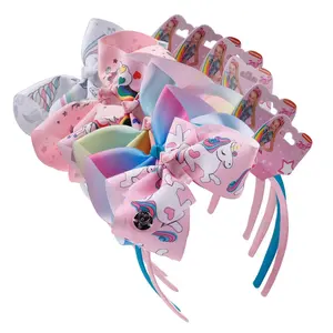 Fashion cute party jojo printing big bow baby girl headband with gradient color for Children's party Hair Accessories