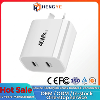 UK US EU AU Universal Super Fast Charging 40W Dual Port Ultra Power Charger 2 Type C Plug USB Wall Charger