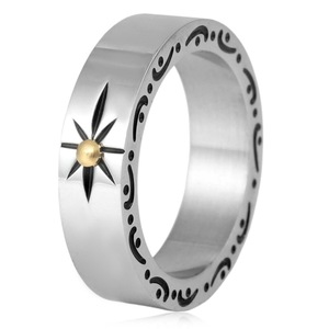 yunnique Men's <b>Titanium</b> Steel <b>Ring</b> Star Pattern Gold Inlay Geometric Design Fashion Jewelry Gift - Product Image 1