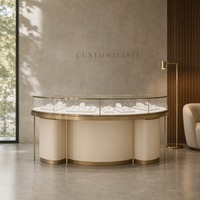 Vitrine d'îlot pour bijoux en métal et bois sur mesure, avec éclairage LED et verre transparent, pour magasin de détail
