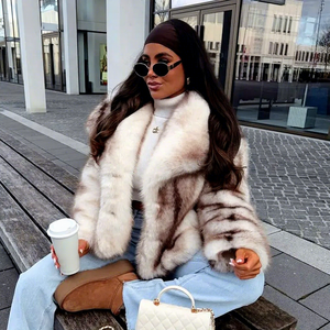 <span class=keywords><strong>Manteau</strong></span> en fausse fourrure de renard OFTBUY pour <span class=keywords><strong>femme</strong></span>, veste courte rayée oversize, épaisse, moelleuse et chaude pour l'<span class=keywords><strong>hiver</strong></span>, personnalisable OEM, faible MOQ, expédition rapide - Product Image 2