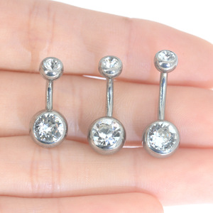Getta G23 Titane ASTM-F136 14G 6/8/10mm Double Zircon Anneau de <span class=keywords><strong>nombril</strong></span> à filetage externe Bijoux de <span class=keywords><strong>piercing</strong></span> de <span class=keywords><strong>nombril</strong></span> Vente en gros - Product Image 4