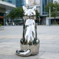 Escultura de Gato en Acero Inoxidable Pulido Espejo, Estilo Contemporáneo, Estatua de Gato Metálica Personalizada para Patio de Villa o Plaza