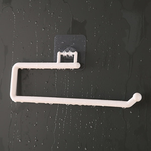 Soporte de papel higiénico y papel higiénico de cocina sin perforaciones de plástico moderno con estante de almacenamiento de película de conservación y soporte de trapo - Product Image 3