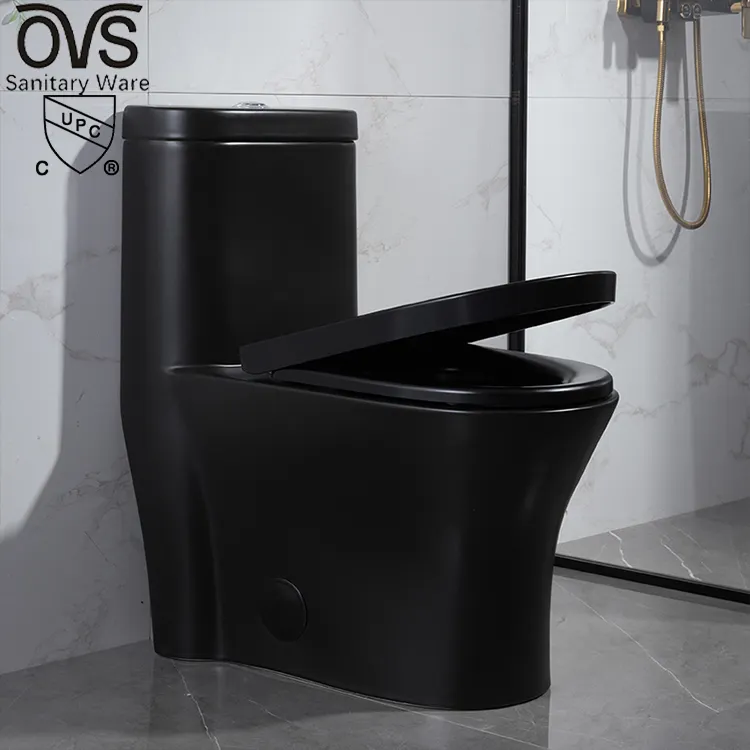 OVS Cupc North America Style Porcelain Wc Black Dual Flush Modern Elongated Canadian Siphonic Bathroom One Piece Toilets Bowl