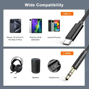 <span class=keywords><strong>Cable</strong></span> <span class=keywords><strong>Auxiliar</strong></span> de Audio para Auto <span class=keywords><strong>Tipo</strong></span> <span class=keywords><strong>C</strong></span> a 3.5mm, Compatible con iPhone Serie 15, <span class=keywords><strong>Samsung</strong></span>, Xiaomi, Redmi, Convertidor <span class=keywords><strong>Tipo</strong></span> <span class=keywords><strong>C</strong></span>, Auriculares - Product Image 3