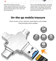 Lecteur de cartes métallique multifonctionnel 4-en-1 avec garantie d'un an, compatible avec les téléphones Android, adaptateur d'interface USB Type-C