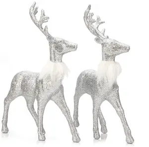 MakeWellファクトリーホット販売北欧樹脂クリスマスシルバーエルク装飾品は動物のクリスマスの家の装飾装飾品をシミュレートします