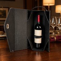 Boîte cadeau de luxe personnalisée en cuir PU noir pour une bouteille de vin, avec poignée, emballage en gros pour cadeaux d'affaires