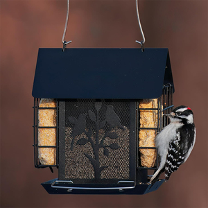 Mangeoire à oiseaux JH-Mech avec double cage à suets, grande capacité de 3 lb pour graines, en métal noir thermolaqué pour cage - Product Image 2