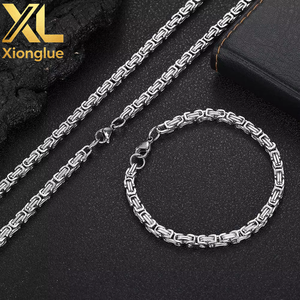 Vintage Hop Stainless Steel Zircon 18K Gold Plated Unisex Necklace Bracelet Set - Product Image 2