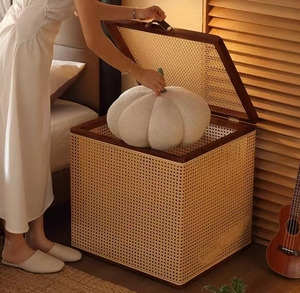 Noordse Wabi Sabi stijl meubels massief houten rotan opbergbox grote geweven opbergmand met deksel geweven mand opbergmand - Product Image 6