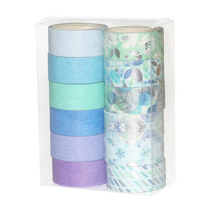 12 rollos <span class=keywords><strong>de</strong></span> cinta Washi <span class=keywords><strong>de</strong></span> tono azul con lámina <span class=keywords><strong>de</strong></span> plata decorativa DIY Scrapbooking diario suministros bala diario planificador pegatinas - Product Image 5
