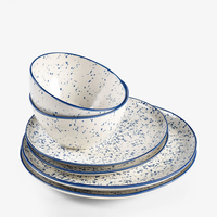 Ensemble de vaisselle d'assiette de pâtes de saladier en céramique de style nordique coréen ensemble de dîner de luxe moucheté bleu