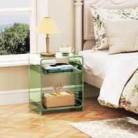Acryl-Couchtisch 3-stufig Transparent Grün Wasserfallkante Offenes Aufbewahrungsregal Klein für Wohnzimmer Balkon Sofa Couchtisch