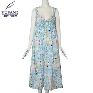 YuFan ODM Vestido midi feminino elegante casual floral para férias primavera verão moda estampado