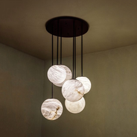 Lustre LED Sphérique Moderne en Albâtre Style Nordique pour Escalier, Salon, Hall, Décoration Intérieure
