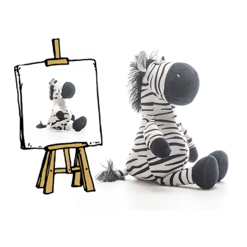 사바나 얼룩말 박제 동물의 사랑스러운 흑백 봉제 얼룩말 장난감 충성스러운 동반자