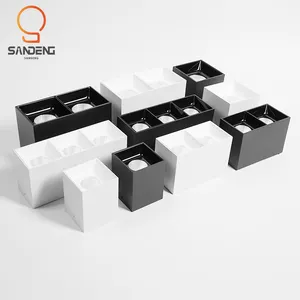 Sandengシングルダブルトリプルヘッドスクエアブラックホワイトアルミニウムダウンライト表面実装COBLEDダウンライト