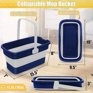 Plastic Retractable Folding Bucket White Chenille Hand-Free Flat <strong>Mop</strong> <strong>Floor</strong> Wet and Dry Dual-use Large Cleaning Tool - Product Image 1