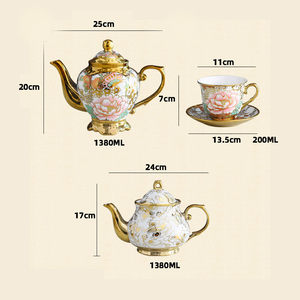 <span class=keywords><strong>Service</strong></span> à thé et à <span class=keywords><strong>café</strong></span> en céramique royale de luxe turque, arabe, éthiopienne, plaqué or, pour 6 personnes, avec boîte cadeau - Product Image 3