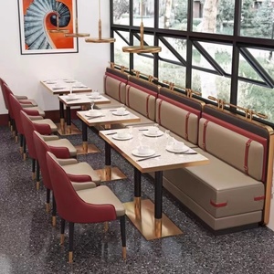 Cafétéria en cuir en acier inoxydable Cabine en <span class=keywords><strong>L</strong></span> <span class=keywords><strong>U</strong></span> haut de gamme personnalisée Canapé cabine moderne et <span class=keywords><strong>l</strong></span>éger pour restaurant de luxe - Product Image 2