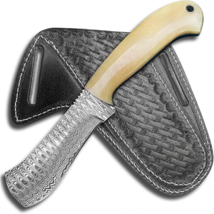 Couteau de boucher artisanal en acier Damas de 8 pouces, qualité industrielle OEM, à prix abordable – Couteau de chasse de cowboy à lame pleine avec étui en cuir - Product Image 1