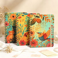 Agenda de luxe Art 2027, carnet à spirales, couverture florale, organisateur hebdomadaire et mensuel, agenda avec poche pour étudiants et bureau