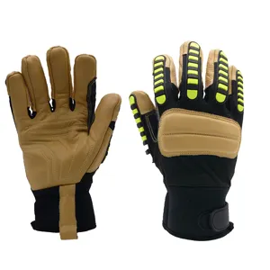 PRISAFETY New Design Goatskin Leather Palm TPR Protector Back Cut Resistant Work Gloves heavy duty