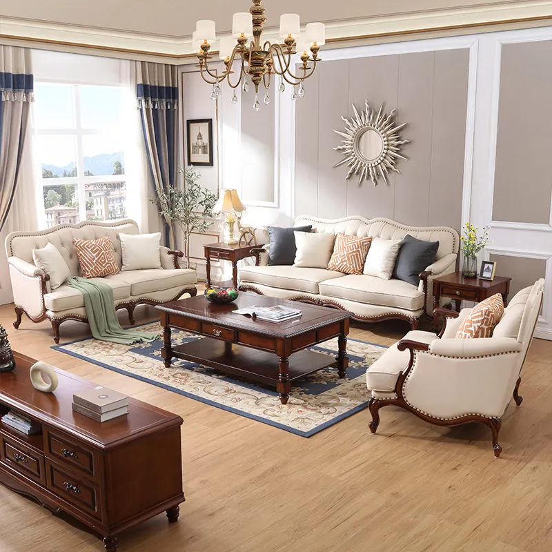 Lusso American Design Hotel soggiorno mobili per il tempo libero in legno massello di gomma divano lungo soggiorno divano Set mobili