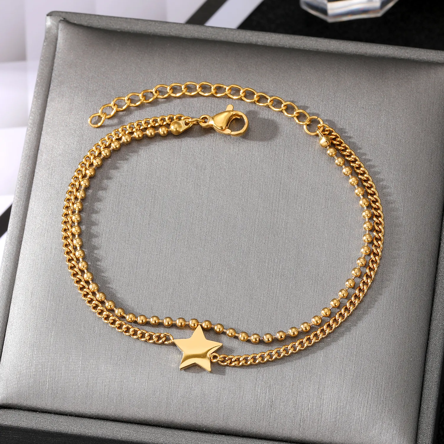 VKME Minimalist Variety Charm Bracelets Women Gold Plated Stainless Steel Jewelry Link Chain Bracelets